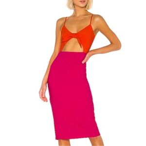 Lovers + Friends Orange and Pink Midi Dress